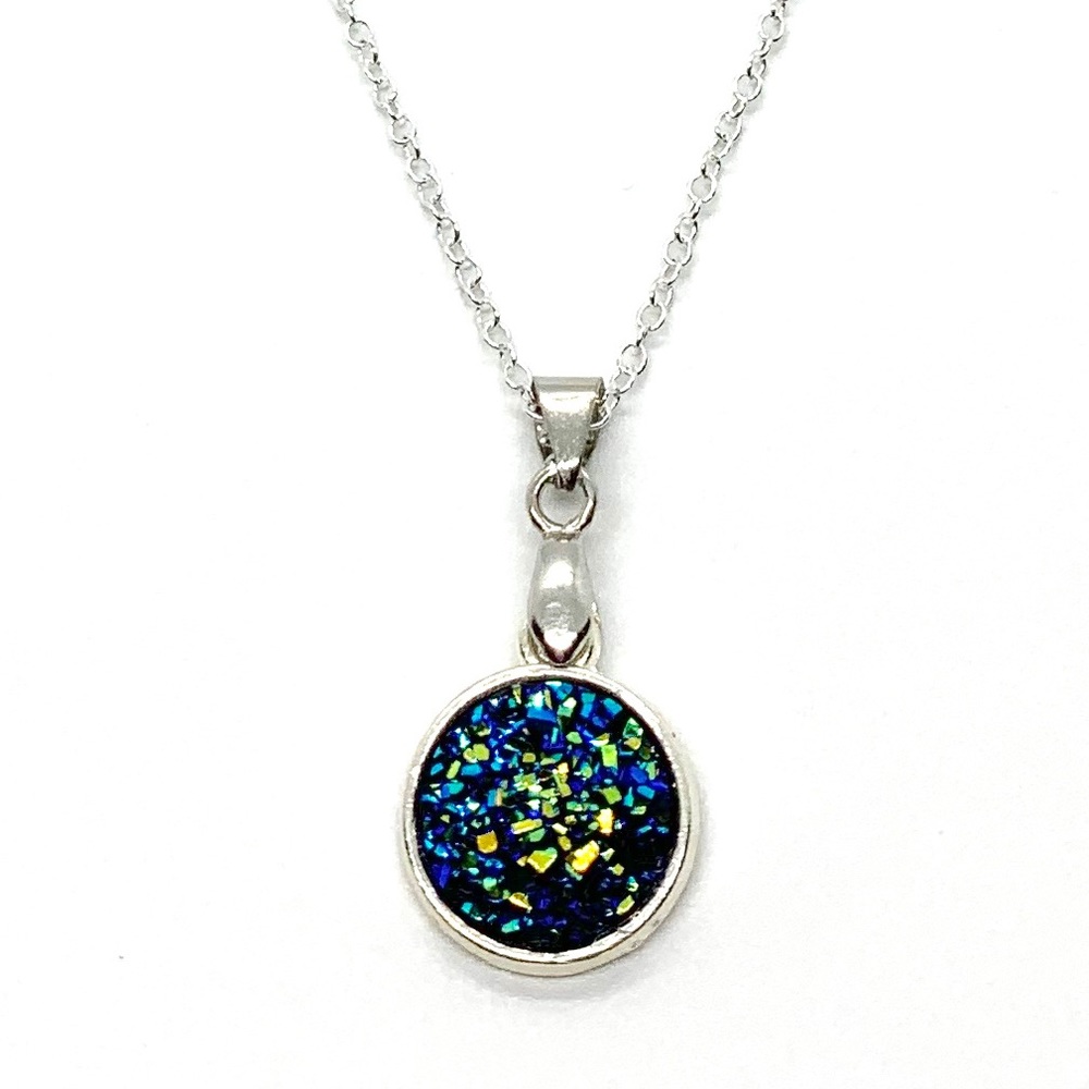 925 Navy Blue Mineral Crystal Pendant Necklace
